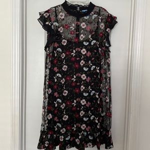 Cece Black Floral Embroidered Mesh Dress